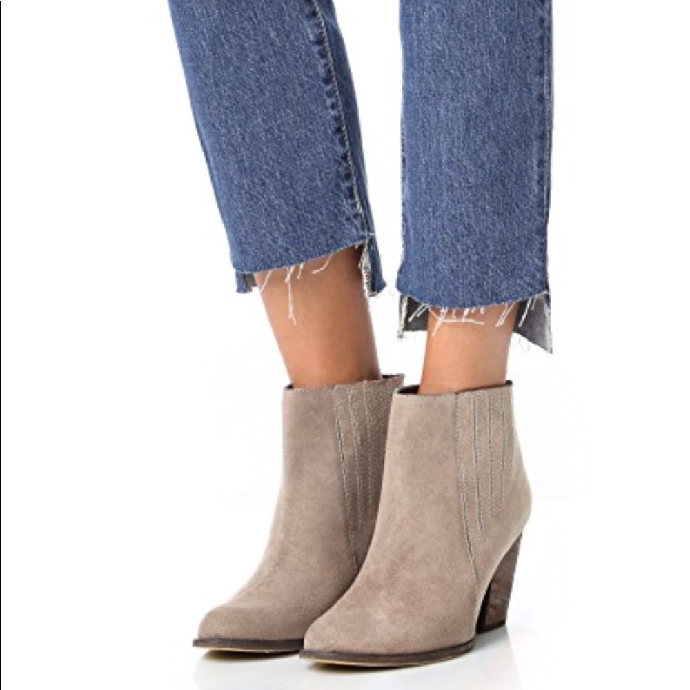 Tan Leather Distressed Block Heel Ankle Booties - Picture 1 of 5